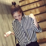 2016夏裝新款韓范蝙蝠袖條紋襯衫
